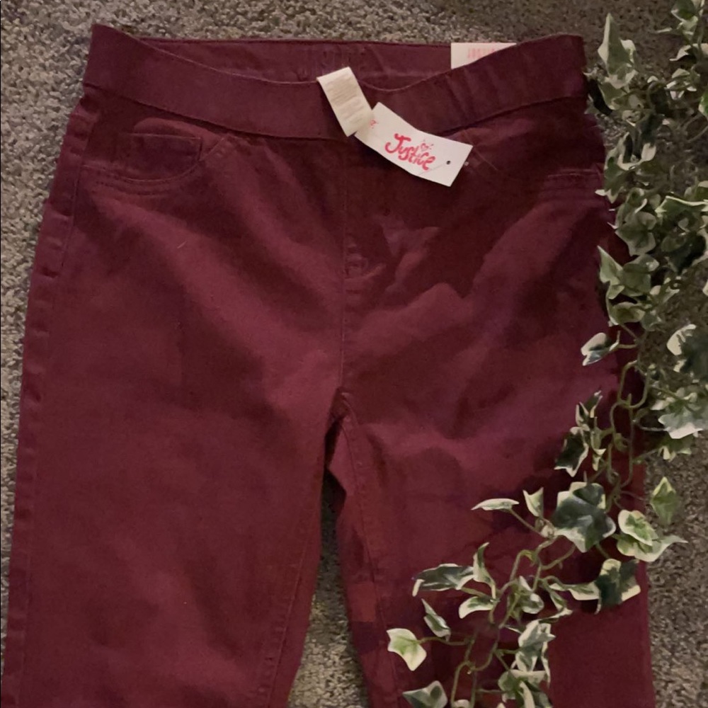 cute burgundy mid rise justice jeans NWT kids 14
